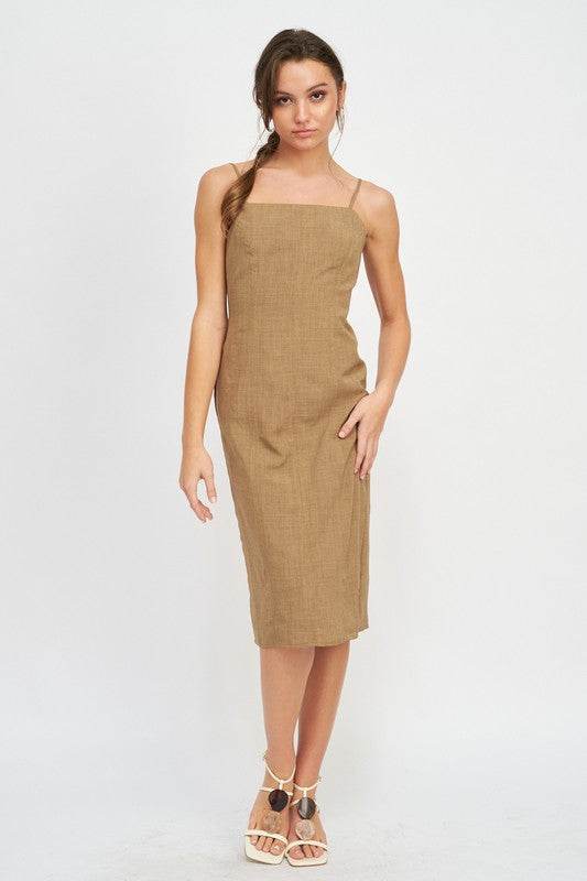 SPAGHETTI STRAP MIDI DRESS WITH SLIT - Shop Style & More | Fresh Looks, Everyday Deals & Free Shipping