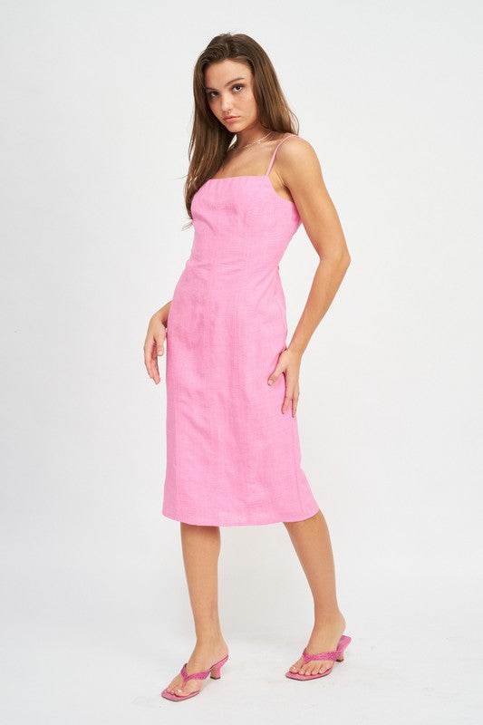 SPAGHETTI STRAP MIDI DRESS WITH SLIT - Shop Style & More | Fresh Looks, Everyday Deals & Free Shipping