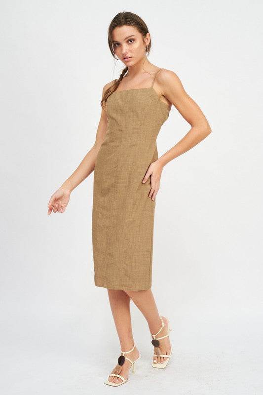 SPAGHETTI STRAP MIDI DRESS WITH SLIT - Shop Style & More | Fresh Looks, Everyday Deals & Free Shipping