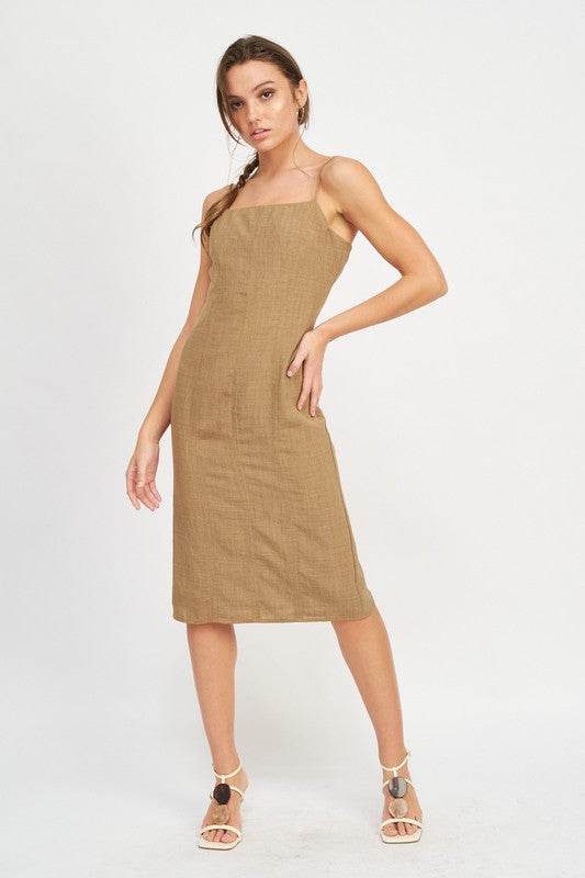 SPAGHETTI STRAP MIDI DRESS WITH SLIT - Shop Style & More | Fresh Looks, Everyday Deals & Free Shipping