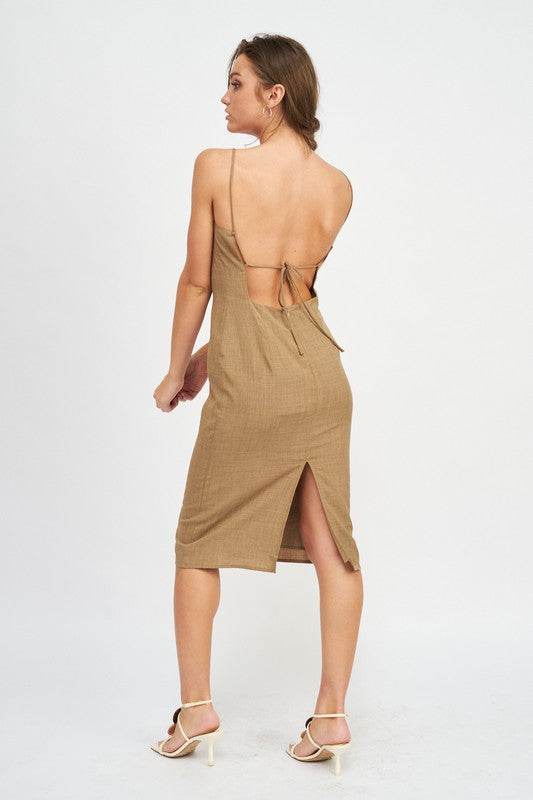 SPAGHETTI STRAP MIDI DRESS WITH SLIT - Shop Style & More | Fresh Looks, Everyday Deals & Free Shipping