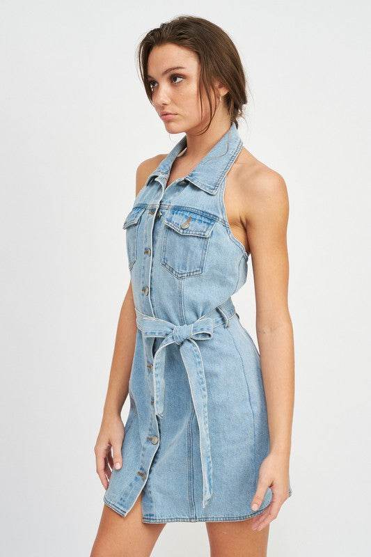 BUTTON DOWN DENIM MINI DRESS WITH BELT - Shop Style & More | Fresh Looks, Everyday Deals & Free Shipping