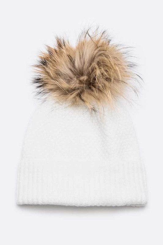 Large Natural Fur Pom Soft Beanie - Shop Style & More | Fresh Looks, Everyday Deals & Free Shipping