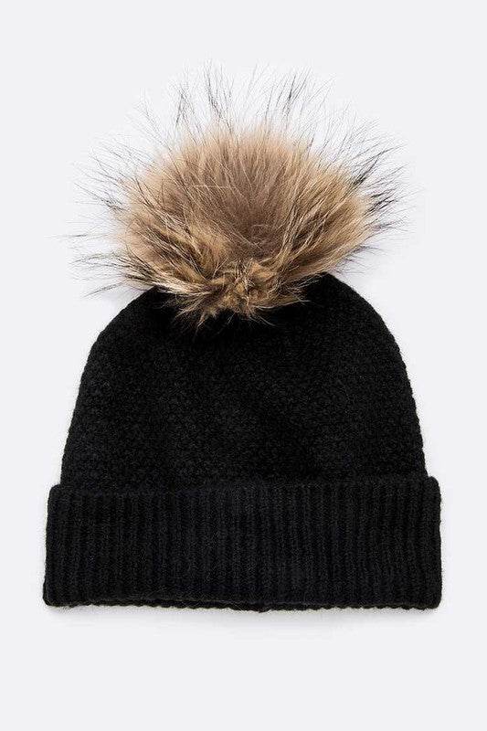 Large Natural Fur Pom Soft Beanie - Shop Style & More | Fresh Looks, Everyday Deals & Free Shipping