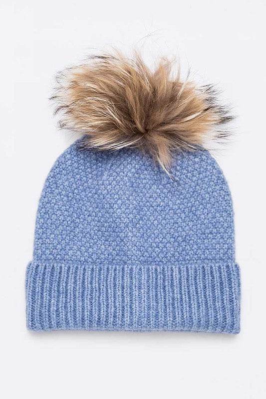 Large Natural Fur Pom Soft Beanie - Shop Style & More | Fresh Looks, Everyday Deals & Free Shipping