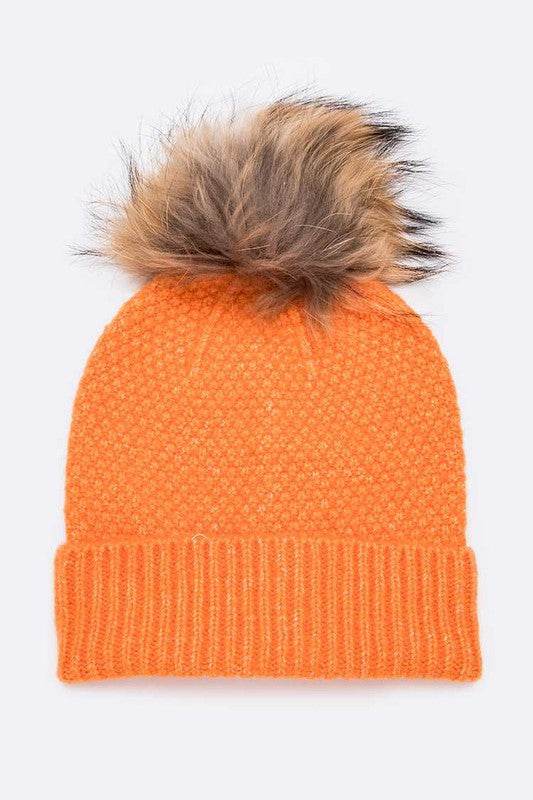 Large Natural Fur Pom Soft Beanie - Shop Style & More | Fresh Looks, Everyday Deals & Free Shipping