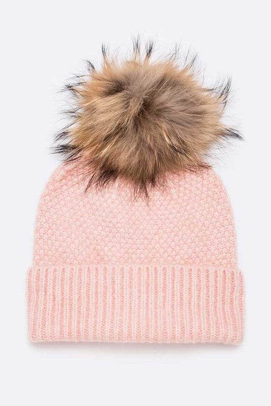 Large Natural Fur Pom Soft Beanie - Shop Style & More | Fresh Looks, Everyday Deals & Free Shipping