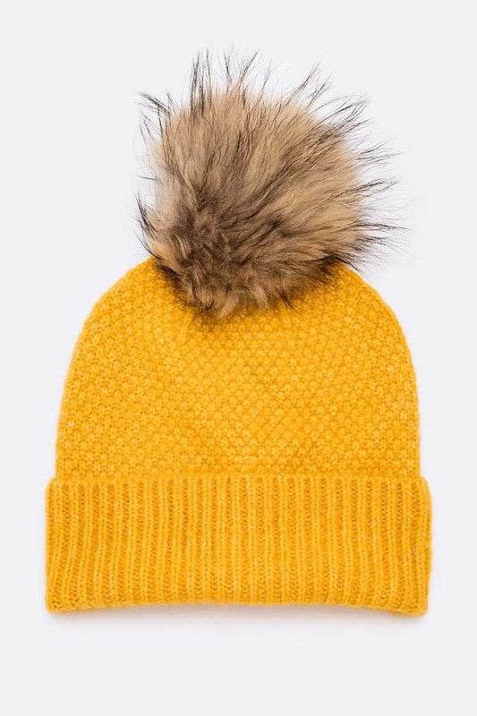 Large Natural Fur Pom Soft Beanie - Shop Style & More | Fresh Looks, Everyday Deals & Free Shipping