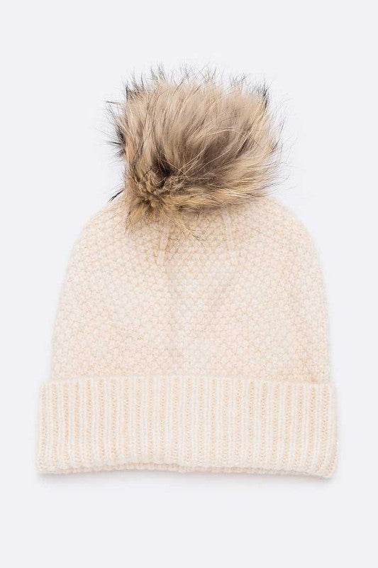Large Natural Fur Pom Soft Beanie - Shop Style & More | Fresh Looks, Everyday Deals & Free Shipping