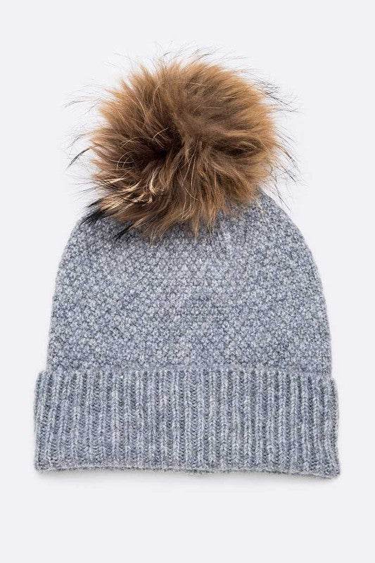 Large Natural Fur Pom Soft Beanie - Shop Style & More | Fresh Looks, Everyday Deals & Free Shipping
