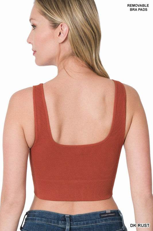 Ribbed Square Neck Cropped Tank Top with Bra Pads - Shop Style & More | Fresh Looks, Everyday Deals & Free Shipping