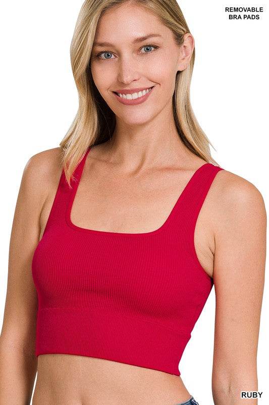 Ribbed Square Neck Cropped Tank Top with Bra Pads - Shop Style & More | Fresh Looks, Everyday Deals & Free Shipping