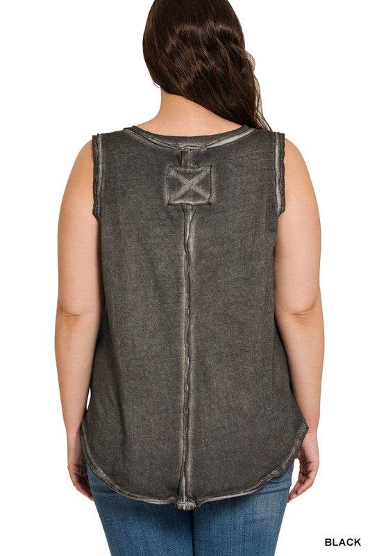 Plus Washed Raw Edge V-Neck Tank Top - Shop Style & More | Fresh Looks, Everyday Deals & Free Shipping