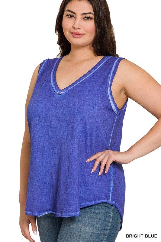 Plus Washed Raw Edge V-Neck Tank Top - Shop Style & More | Fresh Looks, Everyday Deals & Free Shipping
