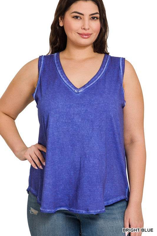 Plus Washed Raw Edge V-Neck Tank Top - Shop Style & More | Fresh Looks, Everyday Deals & Free Shipping
