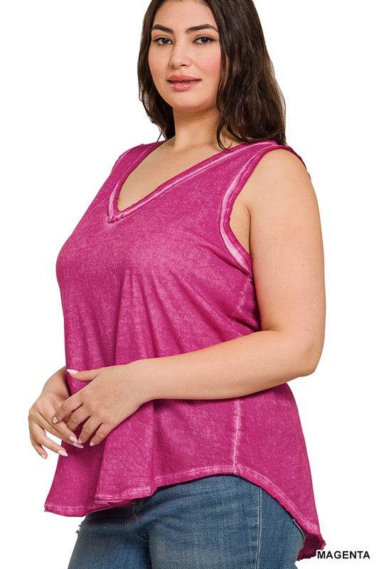Plus Washed Raw Edge V-Neck Tank Top - Shop Style & More | Fresh Looks, Everyday Deals & Free Shipping