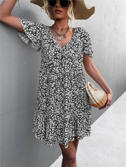Floral Short Sleeve V Neck Midi Length Dress - Shop Style & More | Fresh Looks, Everyday Deals & Free Shipping
