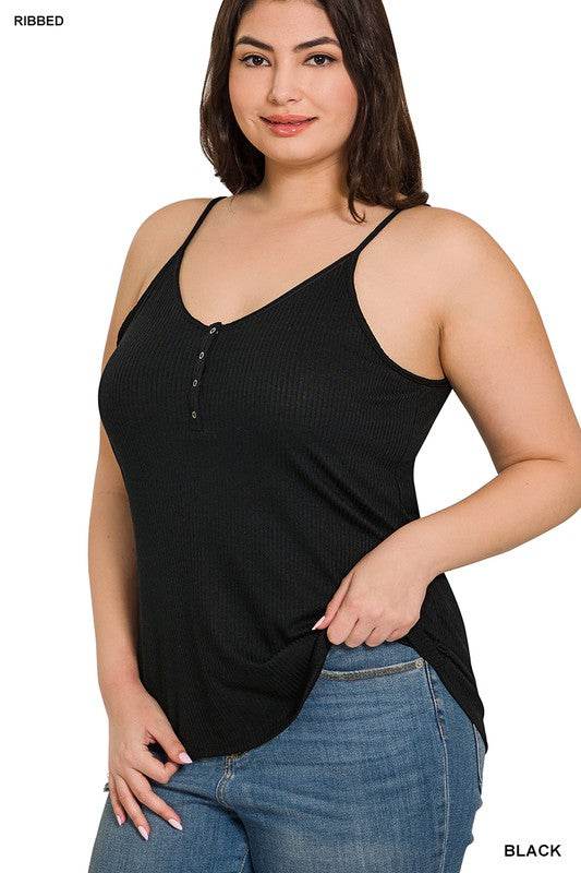 Plus Ribbed Half Snap Button Closure Cami Top - Shop Style & More | Fresh Looks, Everyday Deals & Free Shipping