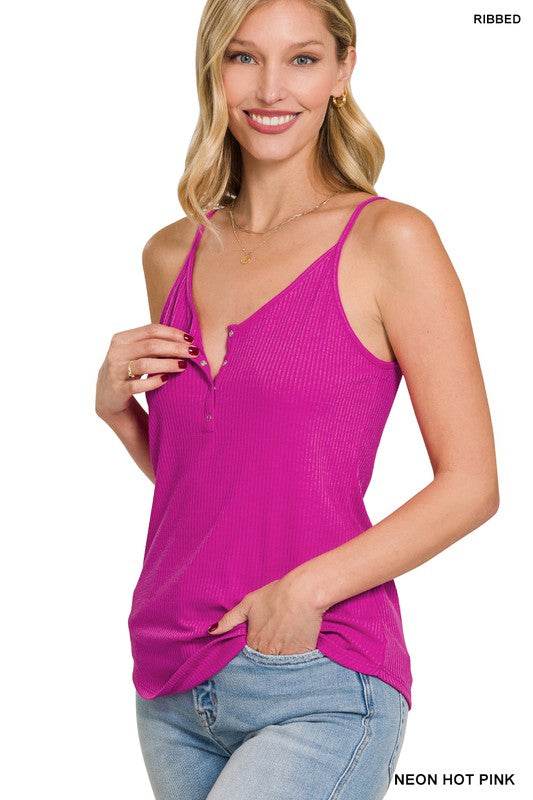 Ribbed Half Snap Button Closure Cami Top - Shop Style & More | Fresh Looks, Everyday Deals & Free Shipping