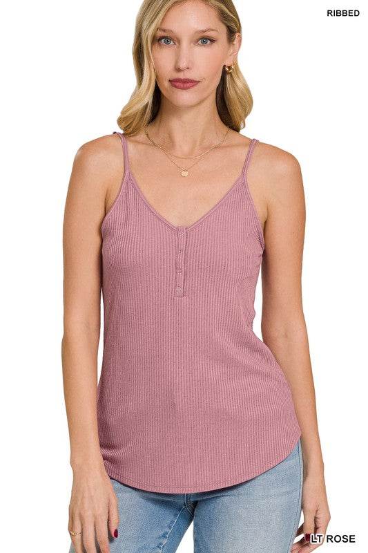 Ribbed Half Snap Button Closure Cami Top - Shop Style & More | Fresh Looks, Everyday Deals & Free Shipping