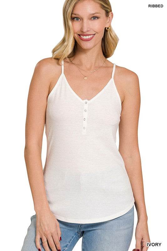 Ribbed Half Snap Button Closure Cami Top - Shop Style & More | Fresh Looks, Everyday Deals & Free Shipping