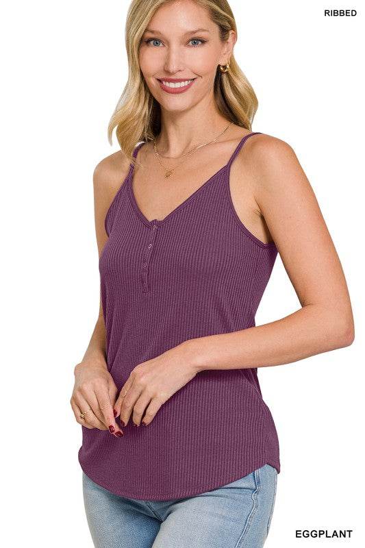 Ribbed Half Snap Button Closure Cami Top - Shop Style & More | Fresh Looks, Everyday Deals & Free Shipping