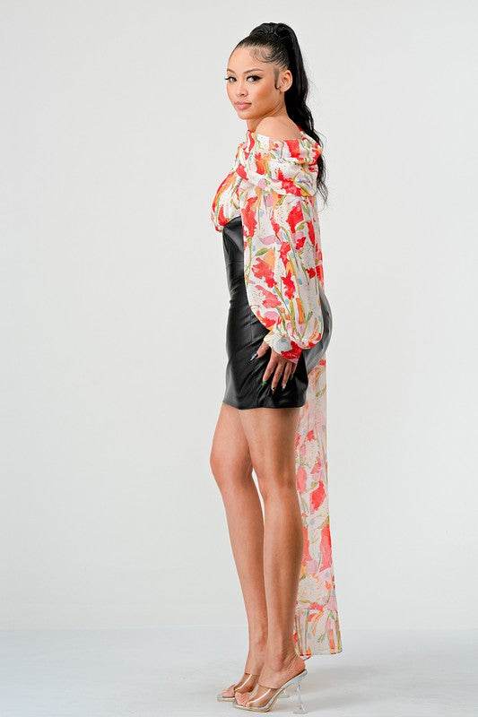 ATHINA FLORAL LEATHER MINI DRESS - Shop Style & More | Fresh Looks, Everyday Deals & Free Shipping