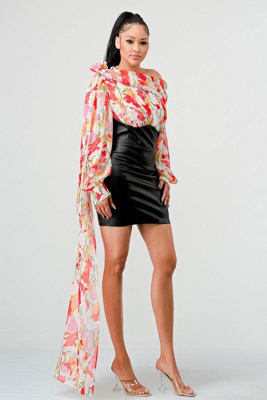 ATHINA FLORAL LEATHER MINI DRESS - Shop Style & More | Fresh Looks, Everyday Deals & Free Shipping