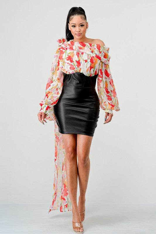 ATHINA FLORAL LEATHER MINI DRESS - Shop Style & More | Fresh Looks, Everyday Deals & Free Shipping