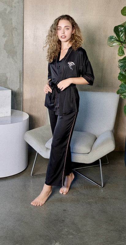 Black Silky 3 Piece Kimono Pajama Sets - Shop Style & More | Fresh Looks, Everyday Deals & Free Shipping
