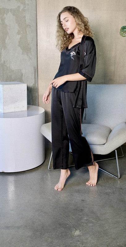 Black Silky 3 Piece Kimono Pajama Sets - Shop Style & More | Fresh Looks, Everyday Deals & Free Shipping