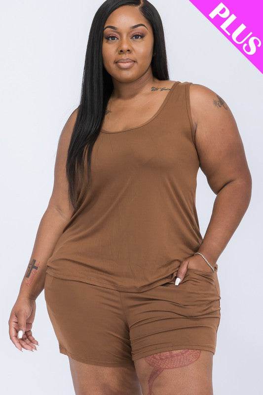 Plus Solid Comfy Tank Top & Shorts Set - Shop Style & More | Fresh Looks, Everyday Deals & Free Shipping