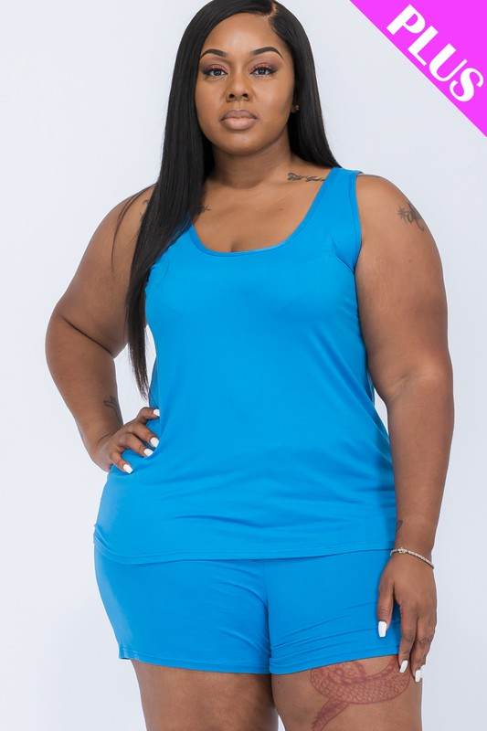 Plus Solid Comfy Tank Top & Shorts Set - Shop Style & More | Fresh Looks, Everyday Deals & Free Shipping