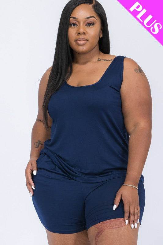 Plus Solid Comfy Tank Top & Shorts Set - Shop Style & More | Fresh Looks, Everyday Deals & Free Shipping