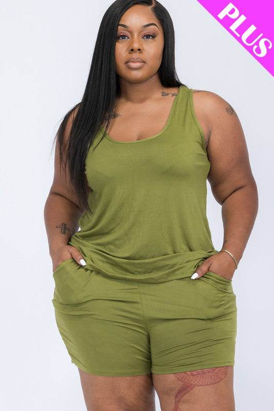 Plus Solid Comfy Tank Top & Shorts Set - Shop Style & More | Fresh Looks, Everyday Deals & Free Shipping