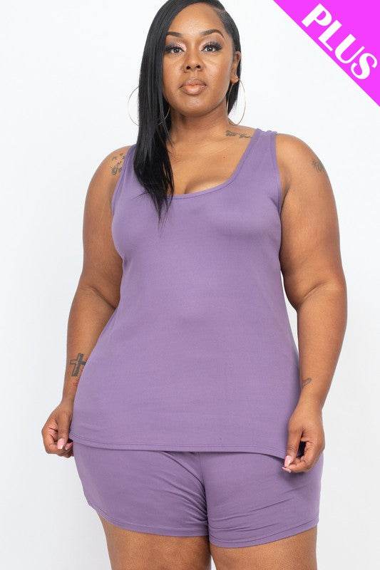 Plus Solid Comfy Tank Top & Shorts Set - Shop Style & More | Fresh Looks, Everyday Deals & Free Shipping