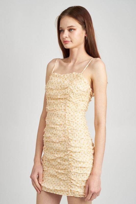 SPAGHETTI STRAP RUCHED MINI DRESS - Shop Style & More | Fresh Looks, Everyday Deals & Free Shipping