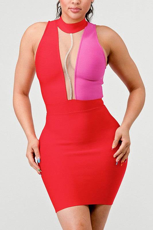 TWO TONE CONTRAST MINI BANDAGE DRESS - Shop Style & More | Fresh Looks, Everyday Deals & Free Shipping