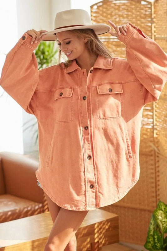 BiBi Washed Button Up Shacket with Chest Pockets - Shop Style & More | Fresh Looks, Everyday Deals & Free Shipping