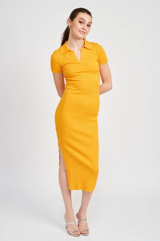 COLLARED LONG SLEEVE MIDI DRESS - Shop Style & More | Fresh Looks, Everyday Deals & Free Shipping
