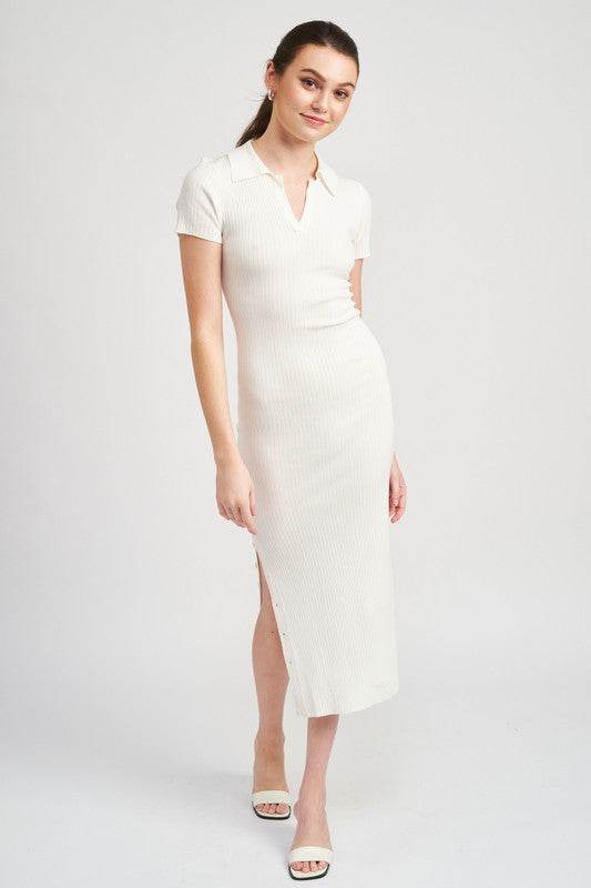 COLLARED LONG SLEEVE MIDI DRESS - Shop Style & More | Fresh Looks, Everyday Deals & Free Shipping