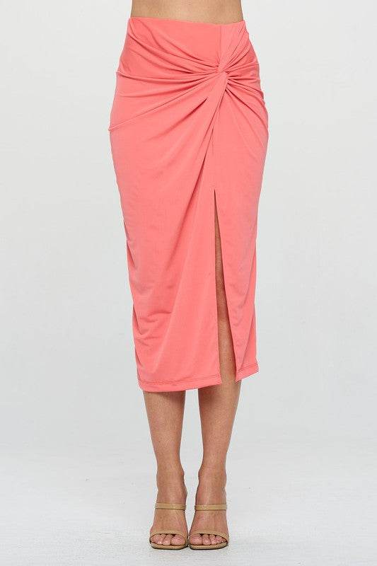Made in USA Midi Skirt with Front Knot and Slit - Shop Style & More | Fresh Looks, Everyday Deals & Free Shipping