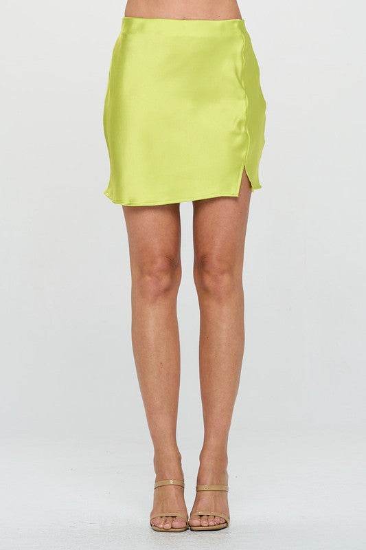 Made in USA Solid Satin Mini Skirt with Slit - Shop Style & More | Fresh Looks, Everyday Deals & Free Shipping