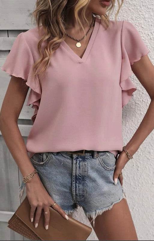 V-neck Ruffle Short Sleeve Top - Shop Style & More | Fresh Looks, Everyday Deals & Free Shipping