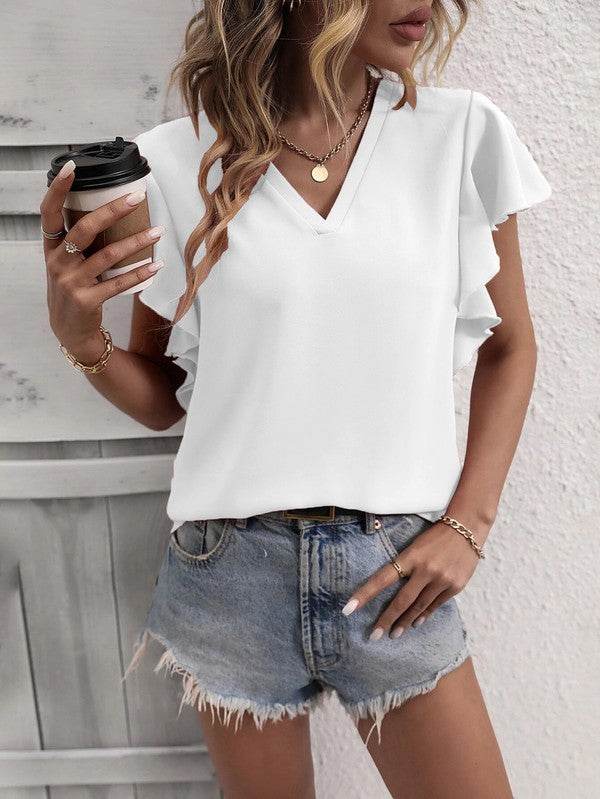 V-neck Ruffle Short Sleeve Top - Shop Style & More | Fresh Looks, Everyday Deals & Free Shipping