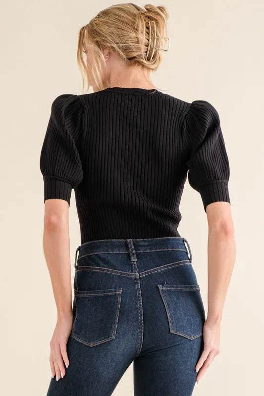 And The Why Puffed Half Sleeve Rib Basic Bodysuit - Shop Style & More | Fresh Looks, Everyday Deals & Free Shipping