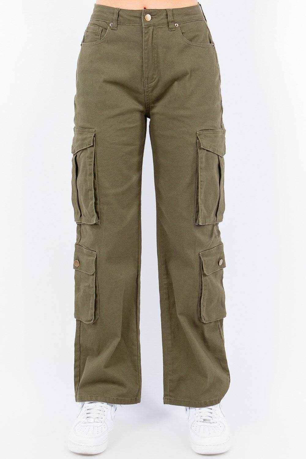American Bazi Full Size Button Waist High Rise Cargo Pants Plus Size - Shop Style & More | Fresh Looks, Everyday Deals & Free Shipping