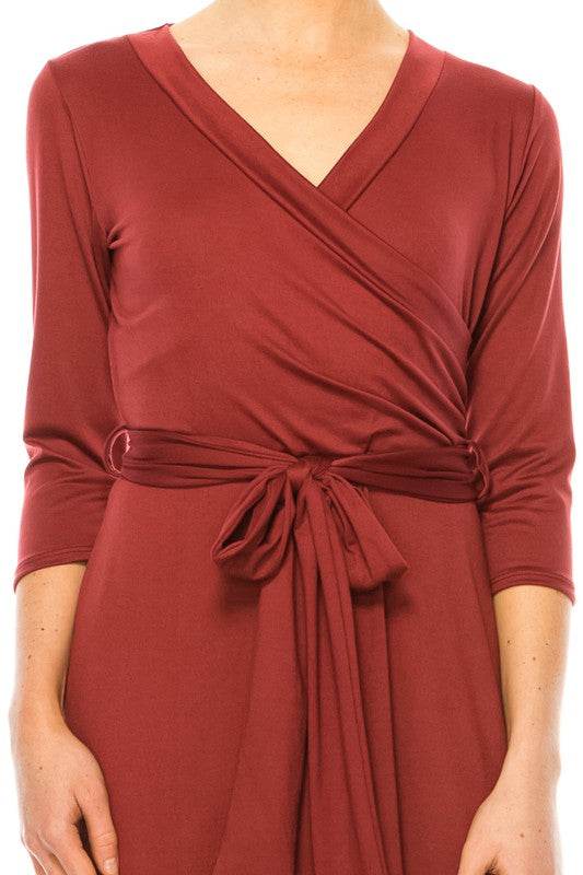 Solid faux wrap dress with deep V-neck - Shop Style & More | Fresh Looks, Everyday Deals & Free Shipping