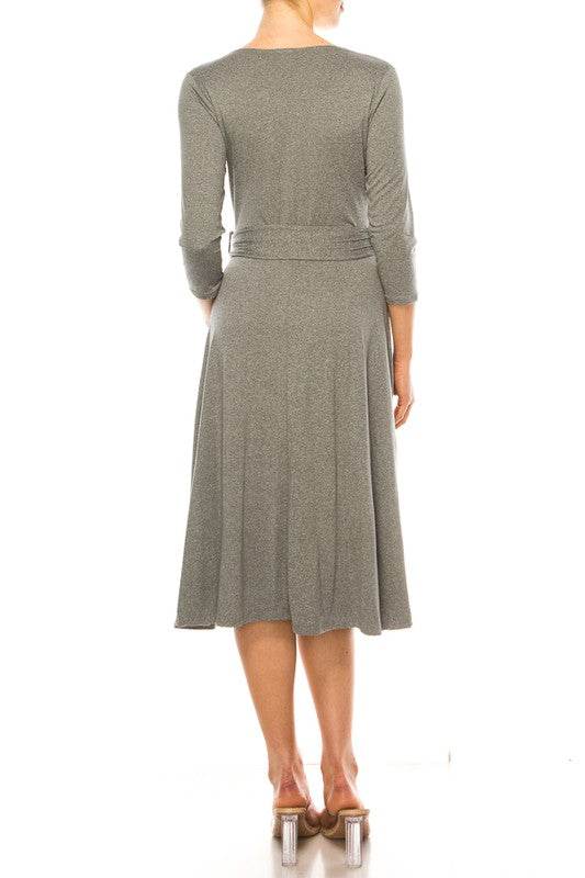 Solid faux wrap dress with deep V-neck - Shop Style & More | Fresh Looks, Everyday Deals & Free Shipping