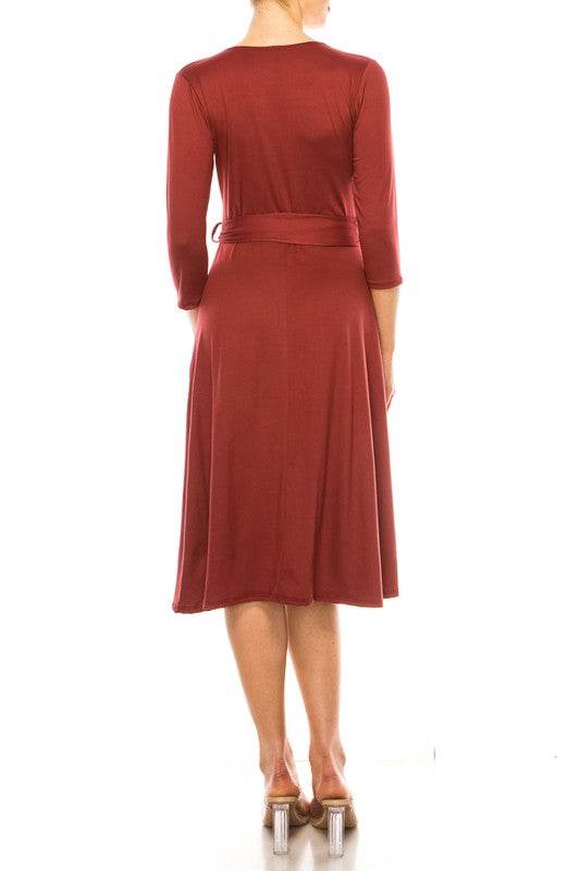 Solid faux wrap dress with deep V-neck - Shop Style & More | Fresh Looks, Everyday Deals & Free Shipping